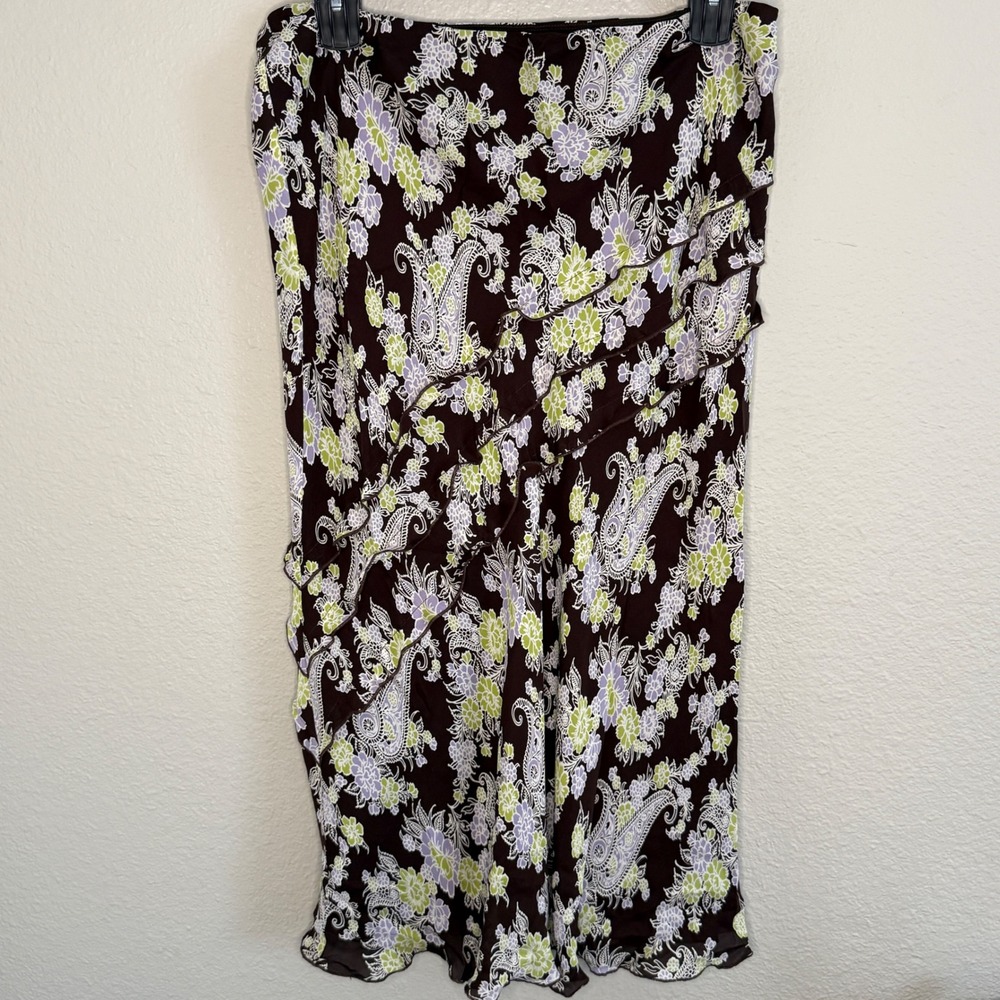 Vintage Womens 16 Silk Fairy Slip Skirt Brown Ruffle Boho Ethereal‎ Earthy Y2K